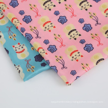 Lucky cat pattern blue pink custom plain printed polyester fabric for scarf and headwear
